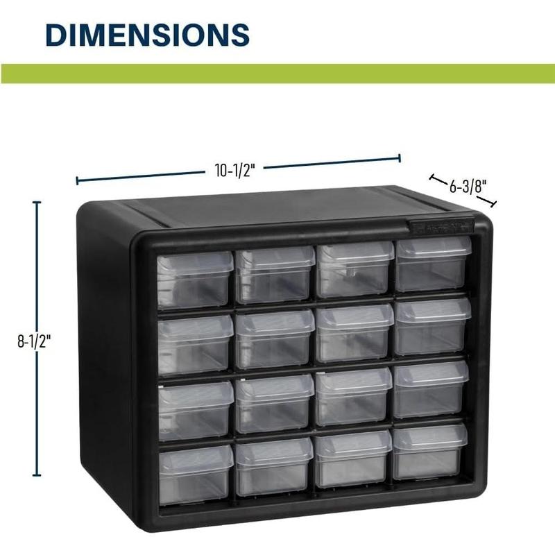 16-Drawer Plastic Drawer Storage Cabinet for Garage Organization,Storage, Teacher Toolbox, Makeup Organizer,10-1 2-Inch W x 6-3 8-Inch D x 8-1 2-Inch H, Black