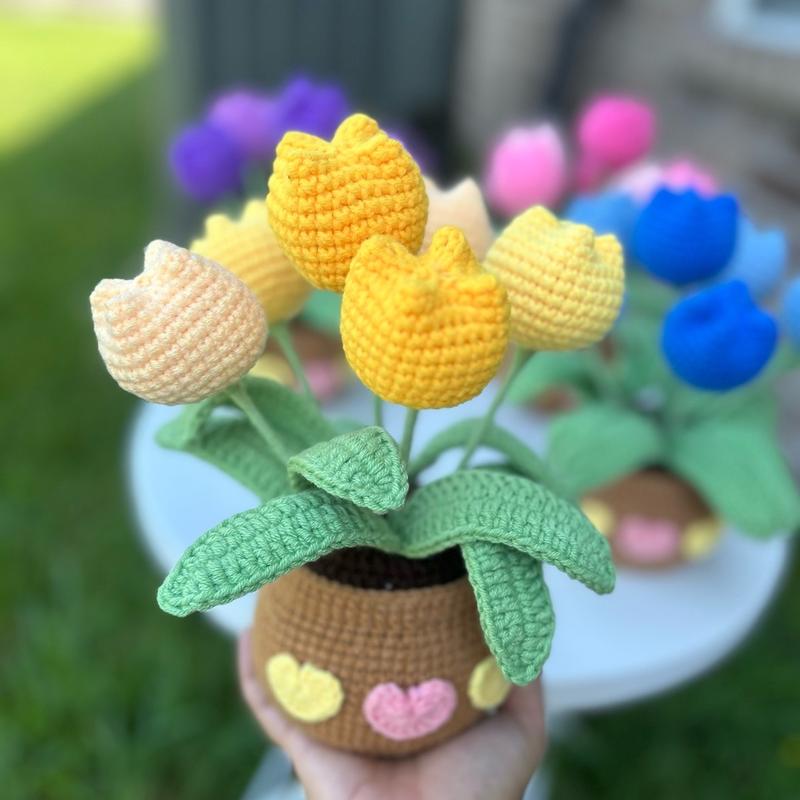 Handmade Crochet Tulip Flowers in Pot Home Decor