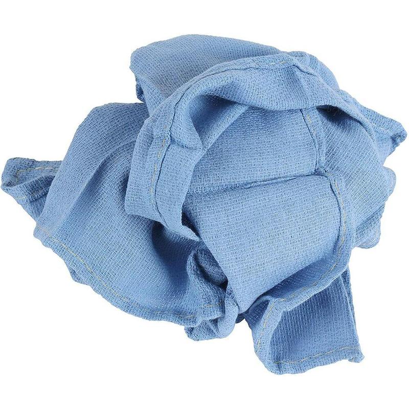 Bag of 50 Huck Cleaning Towels - 14 x 24 Cotton Reusable Blue Drying Cloth Rags