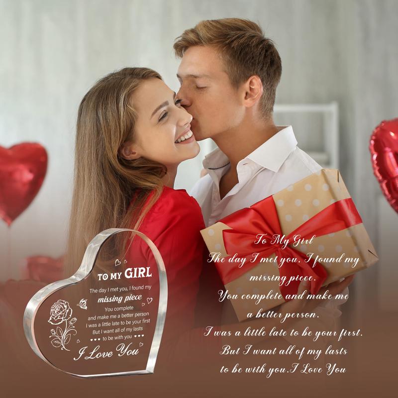 1pc Heart-Shaped Acrylic Keepsake Decor - Engraved Romantic Gift for Girlfriend, Personalized Anniversary, Birthday, Valentines Day Present - Unique, Durable, Compact, Heartfelt Token of Love