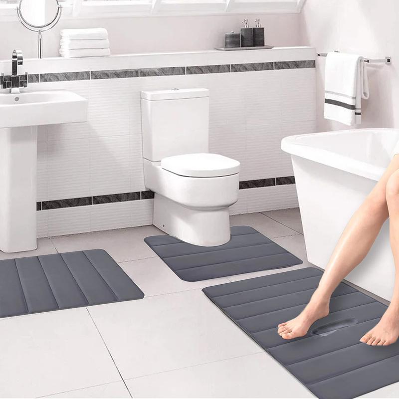 Bathroom Rugs Sets 3 Piece, Ultra Absorbent Memory Foam Bath Mat for Bathroom, Non-slip Machine Washable & Dry Quickly, Universal Soft Comfortable Water Absorption Non-slip Thick Machine Washable Easier to Dry Dark Christmas Clearance Sale