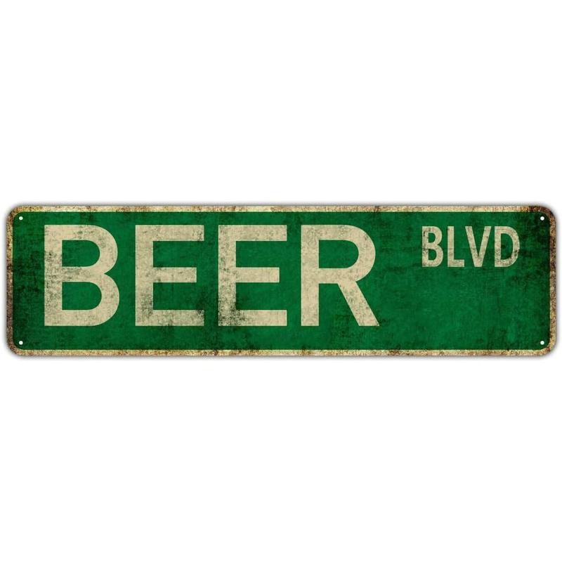 Beer BLVD Street Sign Slim Tin Sign Room Bar Garage Man Cave Restaurant Shop Office Home Novelty Wall Art 4x16 Inch