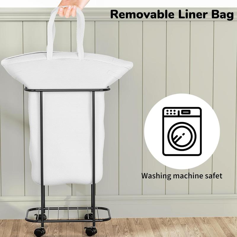 Sturdy Wheels Laundry Hamper - Versatile Laundry Basket Organizer, 90 - Litre Small Dirty Clothes Basket with Easy - to - Clean Removable Lined Bag for Ideal Bathroom and Bedroom Storage