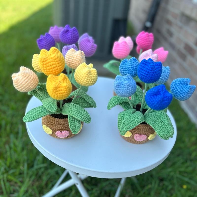 Handmade Crochet Tulip Flowers in Pot Home Decor