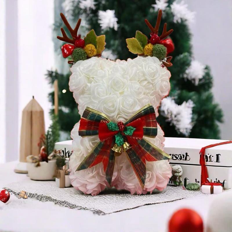 Artificial Rose Bear, 1 Count Cute Artificial Flower with Accessories, DIY Christmas Rose Bear, Perfect for Party Decor & Gifts