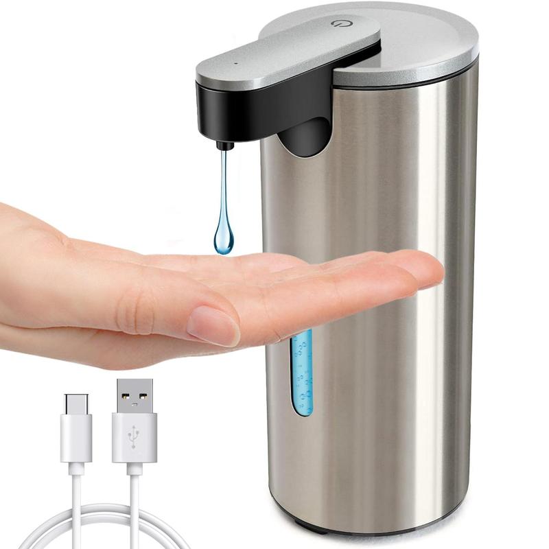 Automatic Soap Dispenser, Type-C Rechargeable Electric Sensor Hand Free Liquid Soap Dispenser with 3 Adjustable Volume Control for Kitchen Bathroom Countertop