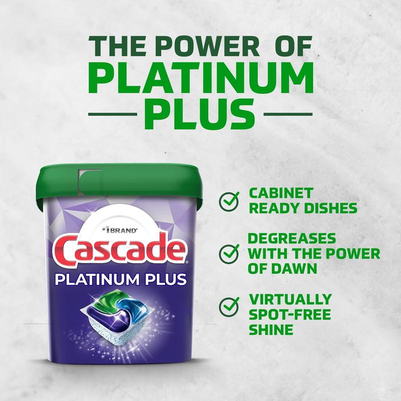 Cascade Platinum Plus Dishwasher Pods, Dish Detergent ActionPacs, Clean Lemon, 62 Count