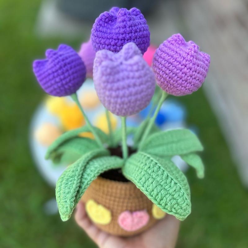 Handmade Crochet Tulip Flowers in Pot Home Decor