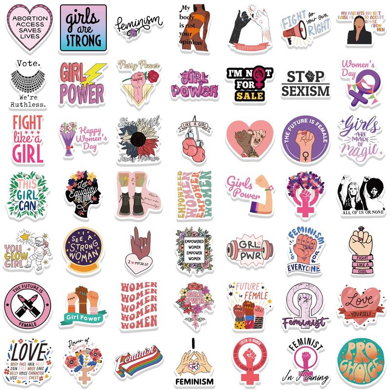 Inspirational Feminism Series Graffiti Sticker, 100pcs Waterproof Sticker Pack for Wall Water Bottle Skateboard Helmet Car Bike Luggage Laptop