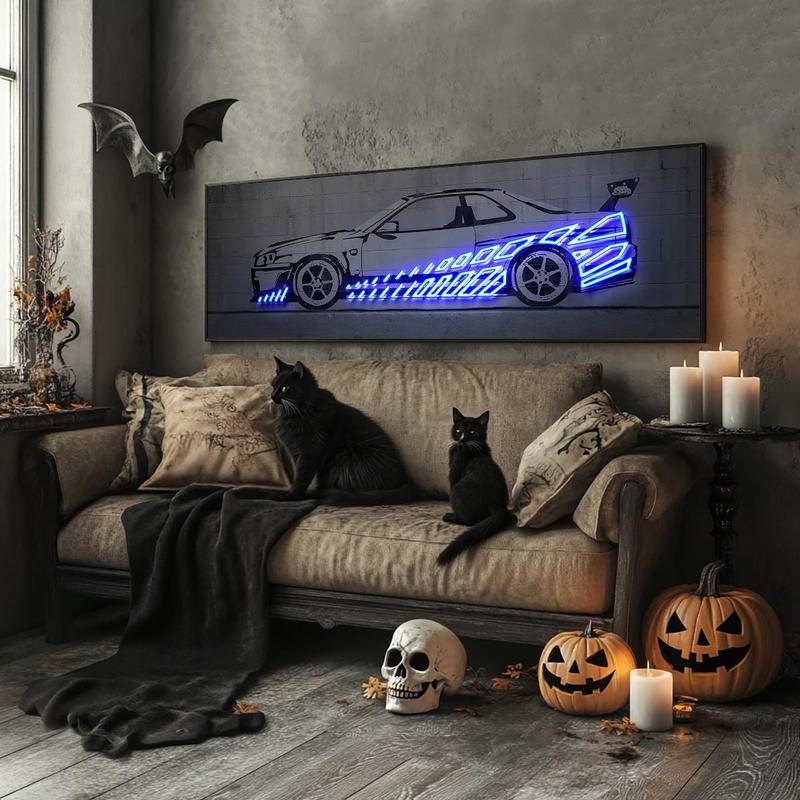 Luminous Car Pattern Canvas Painting without Frame, 1 Count Creative Car Pattern Wall Art, Wall Art Decor for Home Living Room Bedroom Office