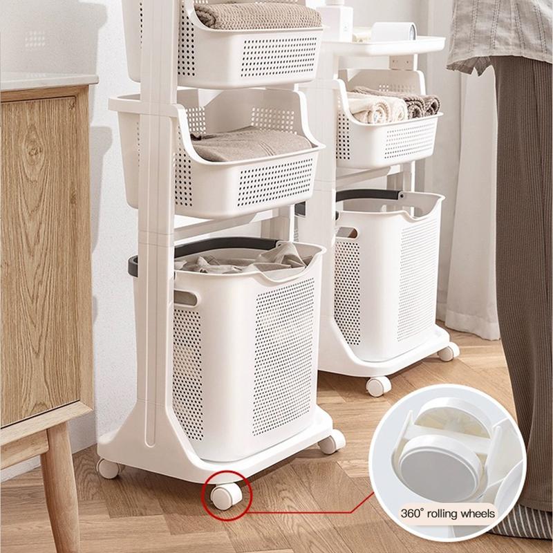 Dirty Clothes Storage Basket Rolling Household Laundry Hamper Stand 360°, with Universal Wheel, Suitable for Kitchen and Toilet