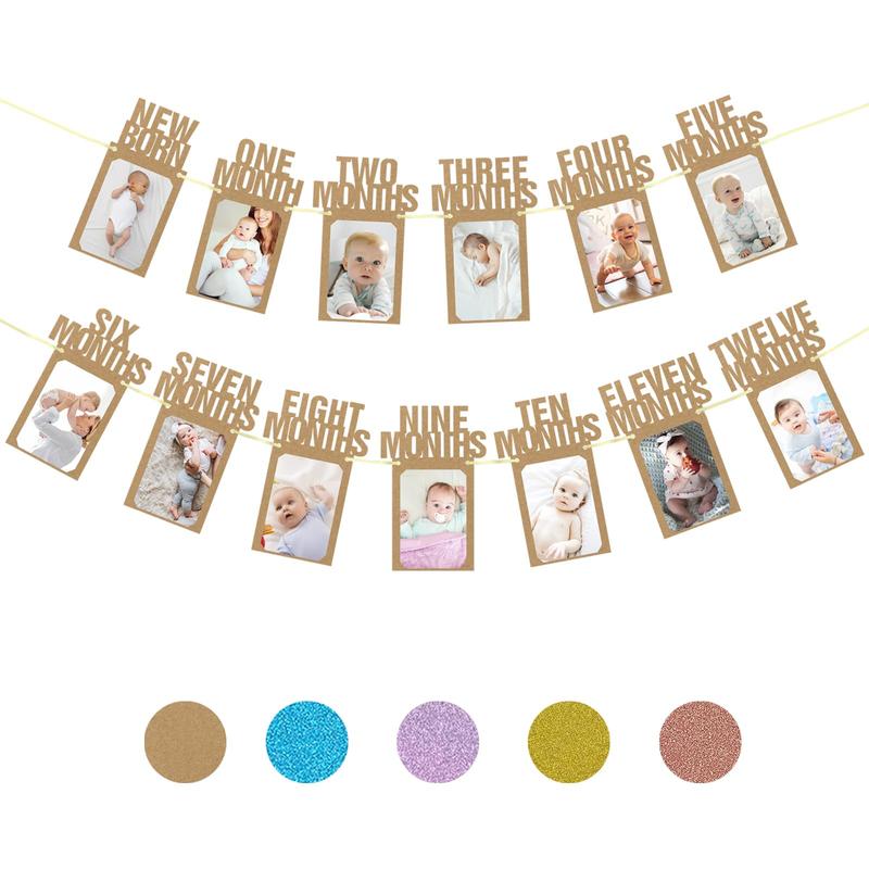 First Birthday Decorations for Baby from Newborn to 12 Months, 1st Birthday Photo Banner Baby Monthly Milestone, Birthday Photo Banner Decorations