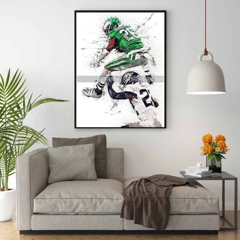 Saquon Barkley Poster, Philadelphia Eagles, Reverse Hurdles Jarrian Jones, Wall Art Print, Mancave Gift, Sports Art Decor Decoration