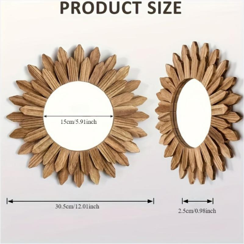 Wooden Sunflower Design Wall Mirror, 1 Count Boho Style Wall Mounted Mirror, Wall Decor for Home Living Room Bedroom Entryway