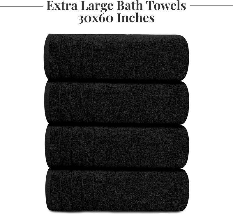 Pack of 4 Extra Large Bath Towels 30 x 60 Inches, 100% Cotton, Larger & Lighter, Quicker to Dry, Lighter Weight, Super Soft and Absorbent, Perfect Bathroom Towels