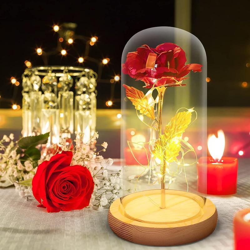 SUNJULY Beauty And The Beast Gifts, Forever Rose In The Glass Dome, Eternal Rose Artificial Flower With Led Light, Beauty And The Beast Rose Gift For Her Women Valentine's Day Mother's Day