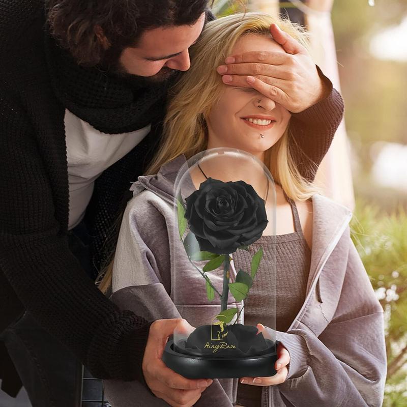 Forever Preserved Real Black Rose Flower Birthday Gifts for Mom Women,Valentines Gifts Black Eternal Flower in Glass Gifts for Valentine's Day Mothers Day Christmas Anniversary Birthday (Black)