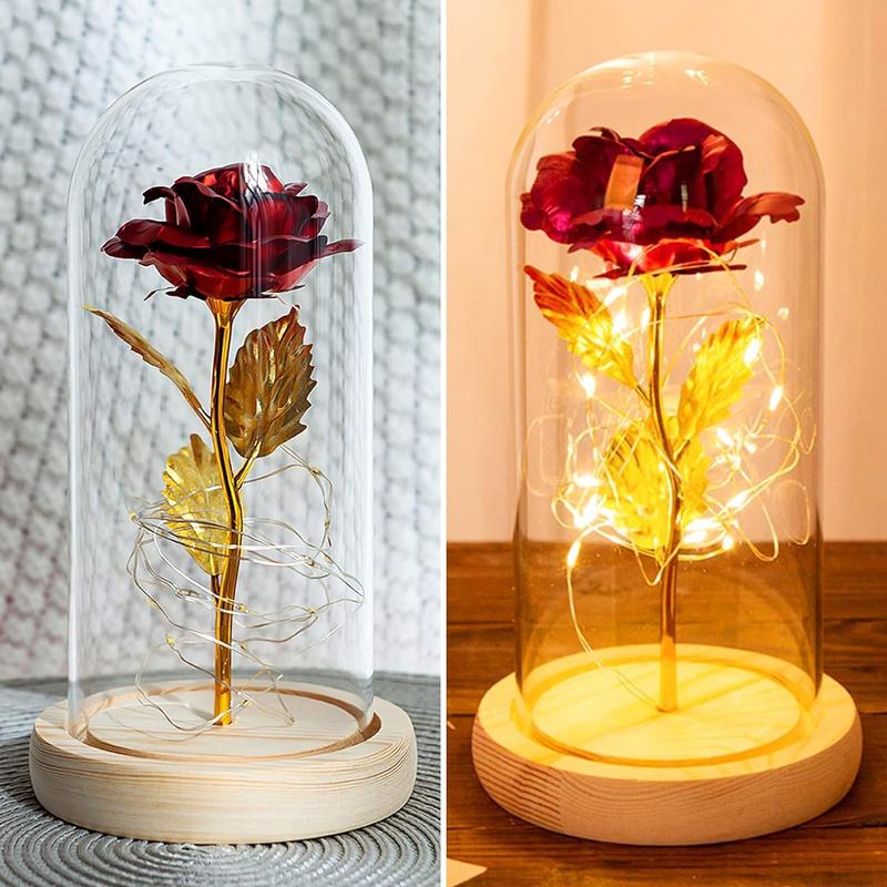 SUNJULY Beauty And The Beast Gifts, Forever Rose In The Glass Dome, Eternal Rose Artificial Flower With Led Light, Beauty And The Beast Rose Gift For Her Women Valentine's Day Mother's Day