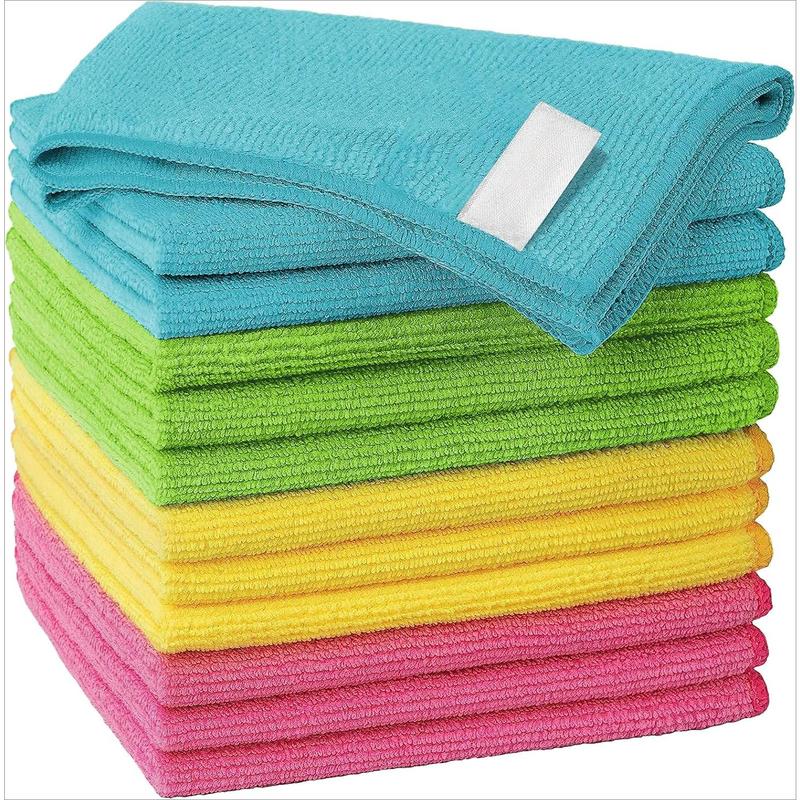 Microfiber Cleaning Cloth, Pack of 12 Cleaning Rag, Absorbent and Lint Free Cleaning Towels with 4 Color Assorted, 12