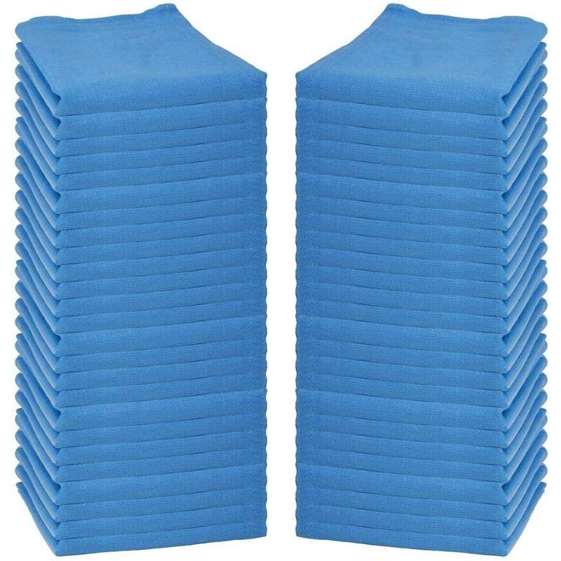 Bag of 50 Huck Cleaning Towels - 14 x 24 Cotton Reusable Blue Drying Cloth Rags