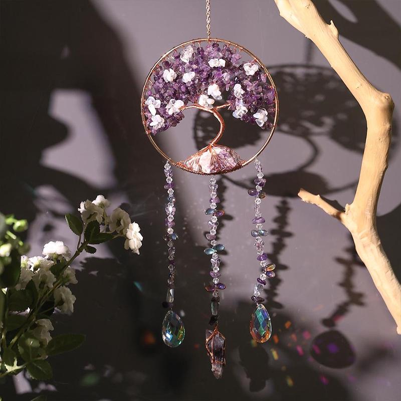 Crystal Tree Of Life Sun Catcher, 1 Count Hanging Crystal Light Catcher, Home Garden Patio Decoration Rainbow Maker, Cute Gift for Friends