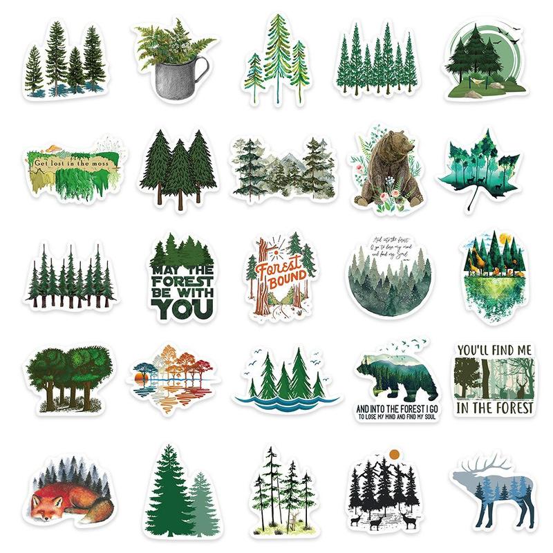 50pcs Creative Forest Landscape Series Graffiti Stickers, DIY Waterproof Decorative Stickers For Water Bottle, Skateboard, Helmet, Bike, Luggage Toy & Laptop