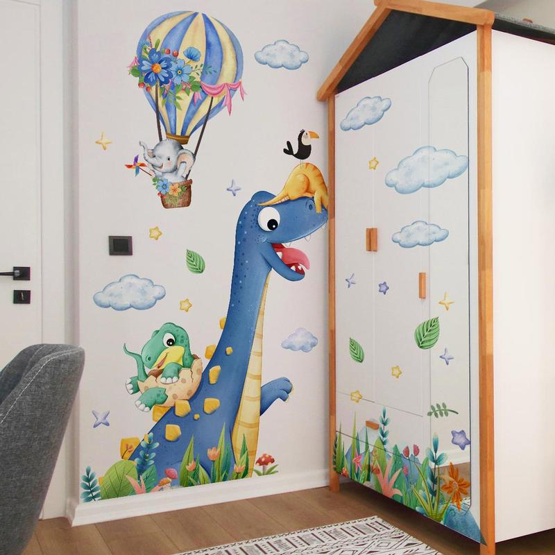 Cartoon Dinosaur Pattern Wall Sticker, 1 Set Self Adhesive Wall Decal, Wall Art Decorative Sticker for Home Living Room Bedroom