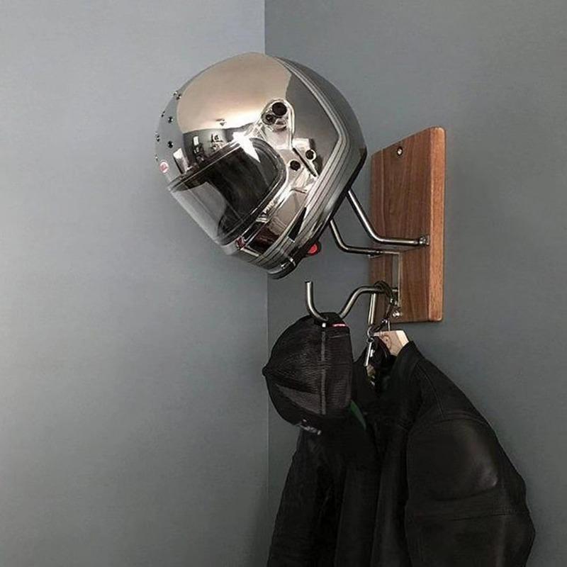 Wooden Motorcycle Helmet Hook, Wall Mounted Motorcycle Helmet Holder, Durable Helmet Storage Rack, Home Organizer for Living Room Bedroom