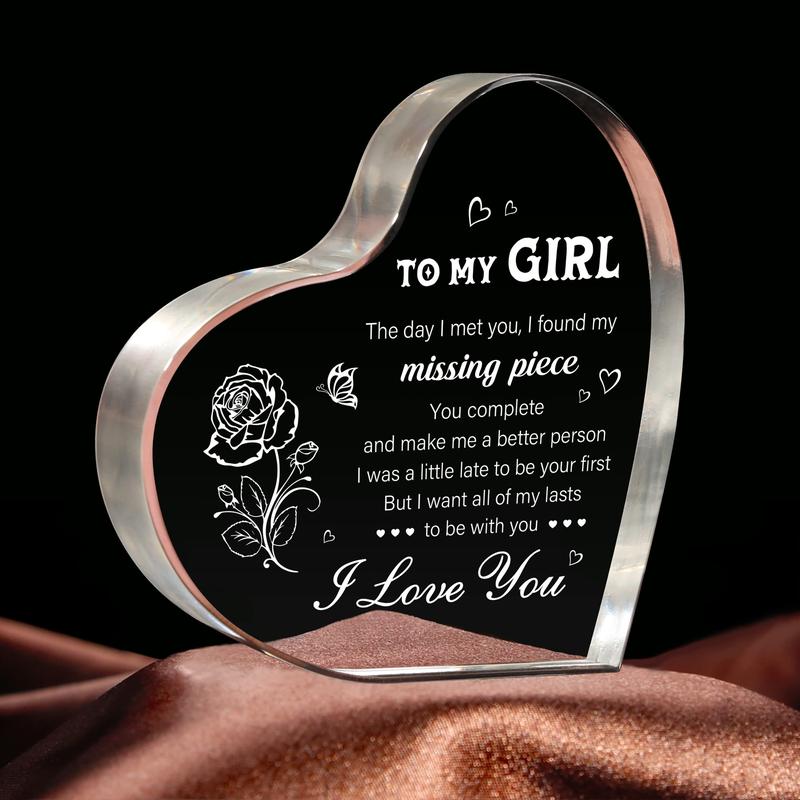 1pc Heart-Shaped Acrylic Keepsake Decor - Engraved Romantic Gift for Girlfriend, Personalized Anniversary, Birthday, Valentines Day Present - Unique, Durable, Compact, Heartfelt Token of Love