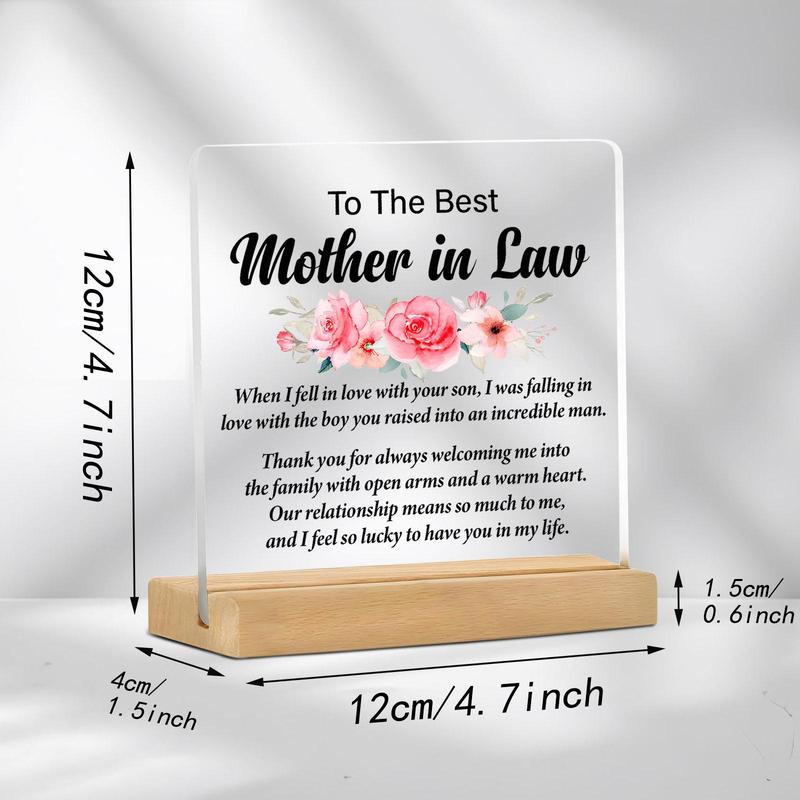 Acrylic Desk Plaque, Flower Pattern Desktop Ornament for Mother in Law, Home Decor Ornament, Gift for Mother in Law