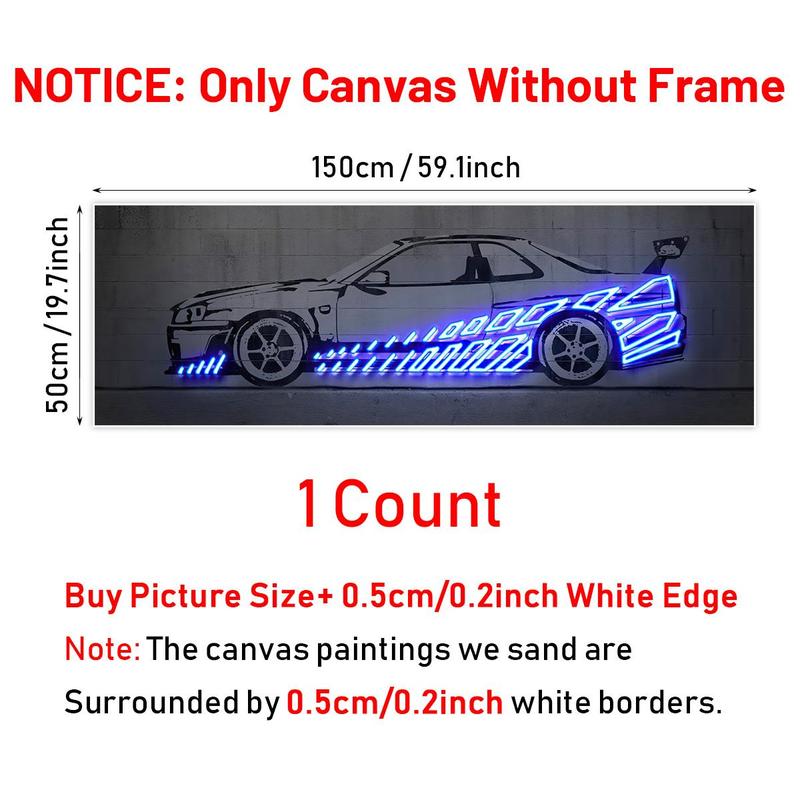 Luminous Car Pattern Canvas Painting without Frame, 1 Count Creative Car Pattern Wall Art, Wall Art Decor for Home Living Room Bedroom Office