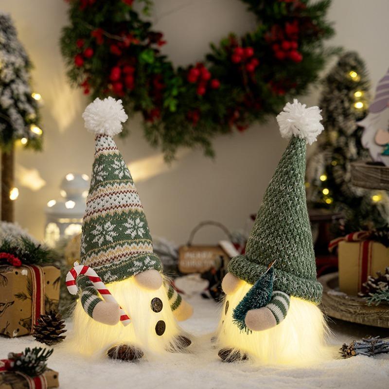 Christmas Glowing Doll Decoration, 2 Counts set Cute Christmas Gnome Home Holiday Decoration, Christmas Decoration, New Year Gift (excluding Battery)