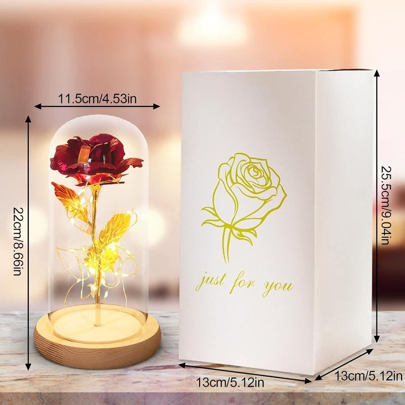 SUNJULY Beauty And The Beast Gifts, Forever Rose In The Glass Dome, Eternal Rose Artificial Flower With Led Light, Beauty And The Beast Rose Gift For Her Women Valentine's Day Mother's Day