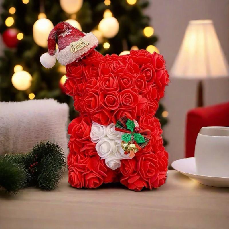 Artificial Rose Bear, 1 Count Cute Artificial Flower with Accessories, DIY Christmas Rose Bear, Perfect for Party Decor & Gifts