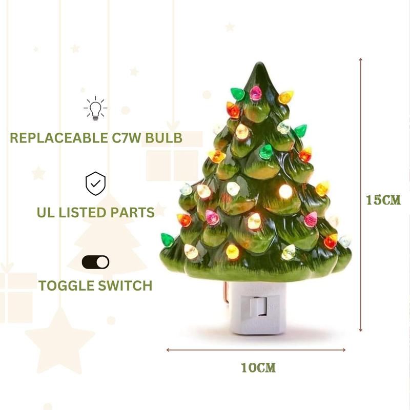 Lucy Art 90 Christmas Ceramic Tree Night Light, Decorative Retro Christmas Tree Nightlight with Lamp, Multicolor Bulbs and 360 Degree Swivel