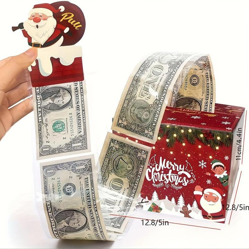 Merry Christmas Money Pull-out Gift Box, 1 Count Fun Surprise Cash Box with Clear Cash Bag, Perfect Holiday Party Accessory for Friends Family Lovers