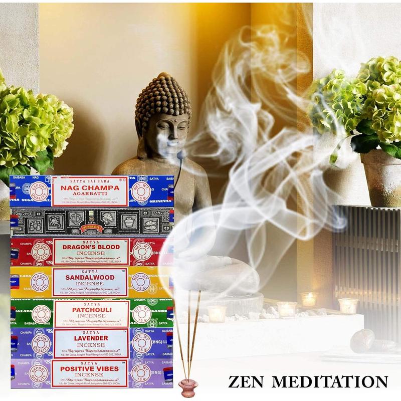 Pack of 7 Satya Incense Gift Set Nag Champa, Super hit, Dragon's Blood, Sandalwood, Patchouli, Lavender, Positive Vibes, 15g Each Scent Perfume