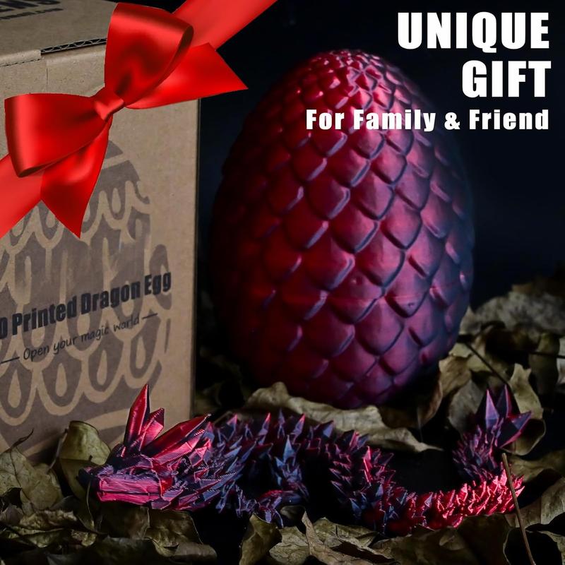 3D Printed Dragon Egg Ornament, Creative Engraving Dragon Toy, Desktop Decor for Home Office Dormitory Car School, Crystal Dragon Black Red. Gift