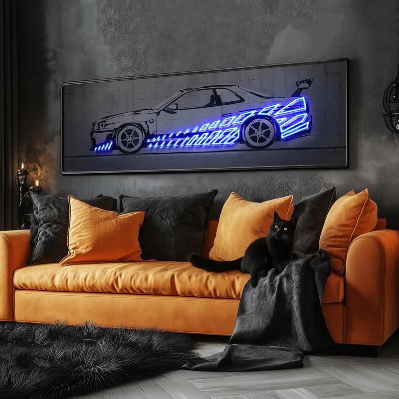 Luminous Car Pattern Canvas Painting without Frame, 1 Count Creative Car Pattern Wall Art, Wall Art Decor for Home Living Room Bedroom Office