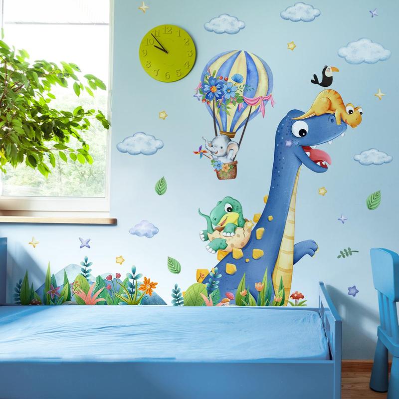 Cartoon Dinosaur Pattern Wall Sticker, 1 Set Self Adhesive Wall Decal, Wall Art Decorative Sticker for Home Living Room Bedroom