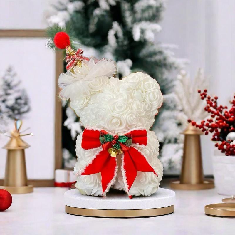 Artificial Rose Bear, 1 Count Cute Artificial Flower with Accessories, DIY Christmas Rose Bear, Perfect for Party Decor & Gifts