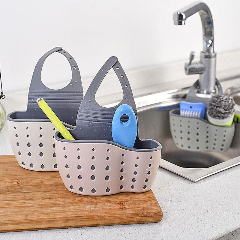 Kitchen Sink Sponge Drain Rack, 1 Count Double Decker Hanging Basket, Soap Sponge Drain Rack, Kitchen Organizer, Sink Accessories