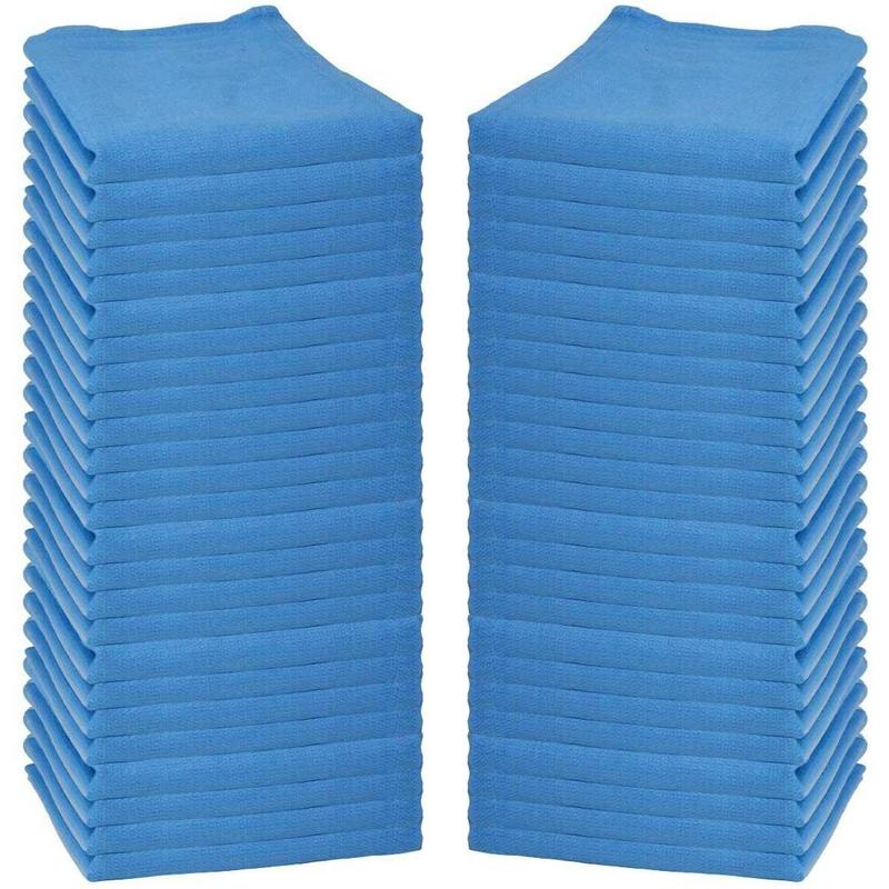 Bag of 50 Huck Cleaning Towels - 14 x 24 Cotton Reusable Blue Drying Cloth Rags