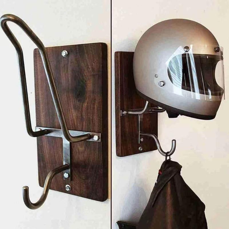 Wooden Motorcycle Helmet Hook, Wall Mounted Motorcycle Helmet Holder, Durable Helmet Storage Rack, Home Organizer for Living Room Bedroom