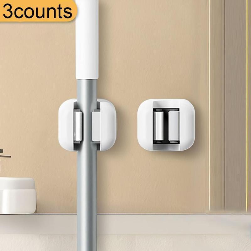 Wall Mounted Broom Holder, 3 Counts Self-adhesive Mop Organizer Gripper, Hooks Suitable for Cleaning Utensils, Hanger Rods, Umbrellas