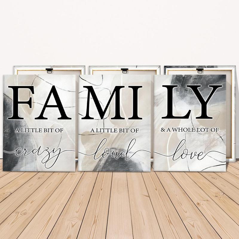 Family Letter Pattern Wooden Framed Canvas Painting, 3 Counts Modern Art Wall Decor, Wall Art for Home Living Room Bedroom Office Room Decor, Christmas 2024 Ornament, Christmas Gift Ideas, Stocking Stuffers