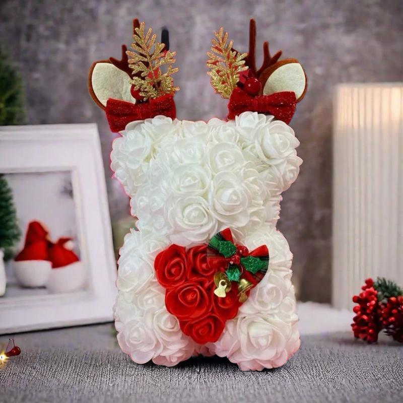 Artificial Rose Bear, 1 Count Cute Artificial Flower with Accessories, DIY Christmas Rose Bear, Perfect for Party Decor & Gifts