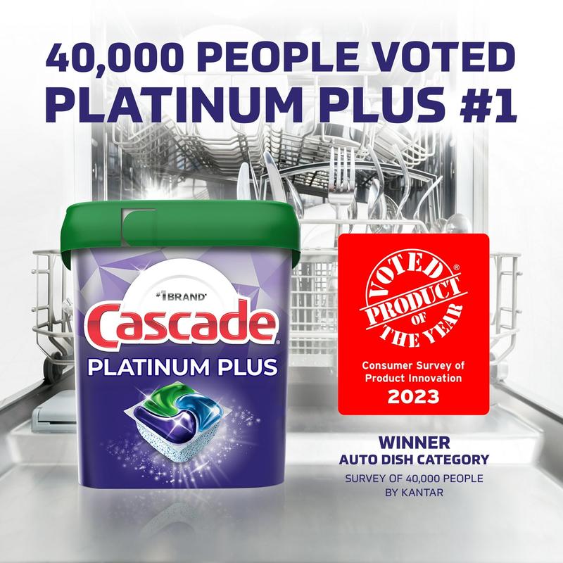 Cascade Platinum Plus Dishwasher Pods, Dish Detergent ActionPacs, Clean Lemon, 62 Count