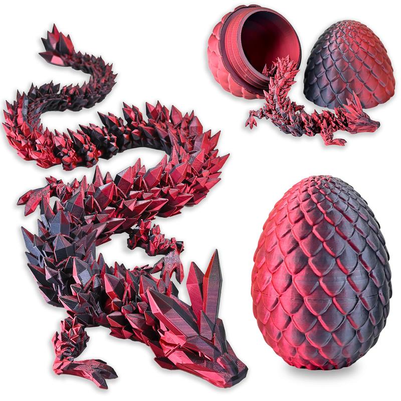 3D Printed Dragon Egg Ornament, Creative Engraving Dragon Toy, Desktop Decor for Home Office Dormitory Car School, Crystal Dragon Black Red. Gift