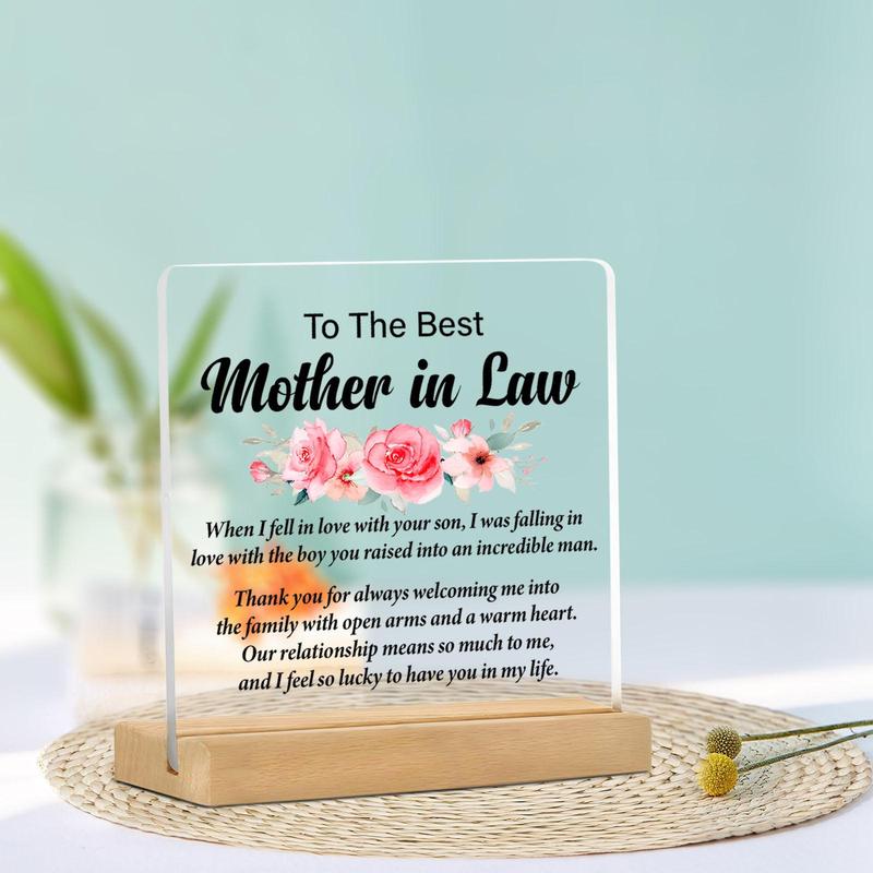 Acrylic Desk Plaque, Flower Pattern Desktop Ornament for Mother in Law, Home Decor Ornament, Gift for Mother in Law